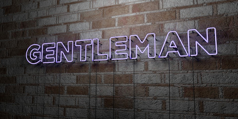 GENTLEMAN - Glowing Neon Sign on stonework wall - 3D rendered royalty free stock illustration.  Can be used for online banner ads and direct mailers..