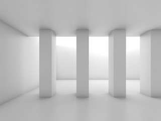 Abstract white room with columns, blank 3 d