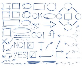 hand drawn circles, frames and arrows, diagram elements