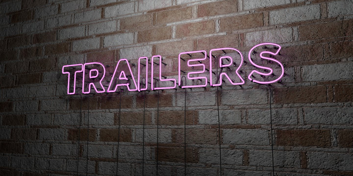 TRAILERS - Glowing Neon Sign on stonework wall - 3D rendered royalty free stock illustration.  Can be used for online banner ads and direct mailers..