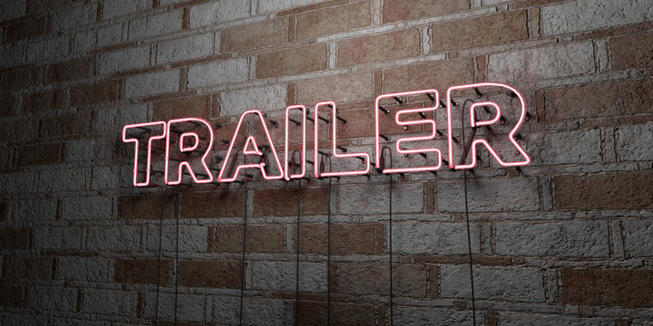 TRAILER - Glowing Neon Sign on stonework wall - 3D rendered royalty free stock illustration.  Can be used for online banner ads and direct mailers..