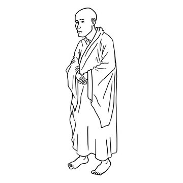 Vector Single Lineart Buddhist Monk
