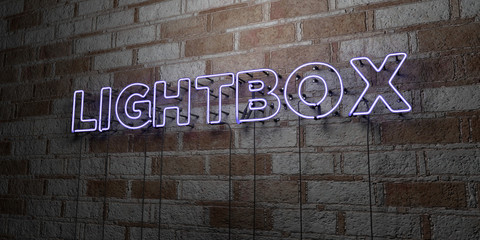 LIGHTBOX - Glowing Neon Sign on stonework wall - 3D rendered royalty free stock illustration.  Can be used for online banner ads and direct mailers..