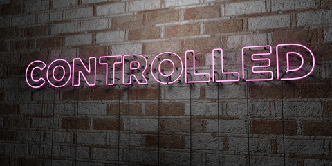 CONTROLLED - Glowing Neon Sign on stonework wall - 3D rendered royalty free stock illustration.  Can be used for online banner ads and direct mailers..