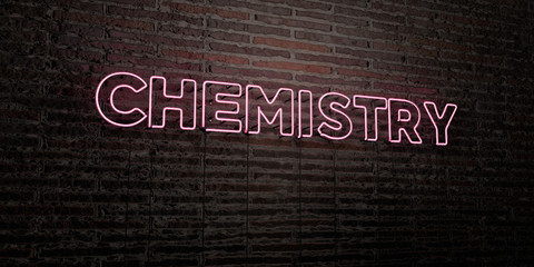 CHEMISTRY -Realistic Neon Sign on Brick Wall background - 3D rendered royalty free stock image. Can be used for online banner ads and direct mailers..