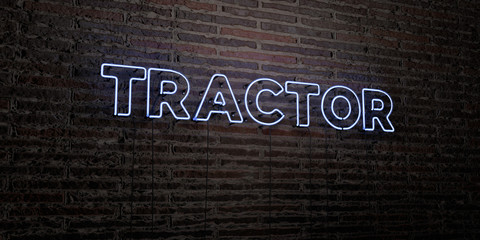 TRACTOR -Realistic Neon Sign on Brick Wall background - 3D rendered royalty free stock image. Can be used for online banner ads and direct mailers..