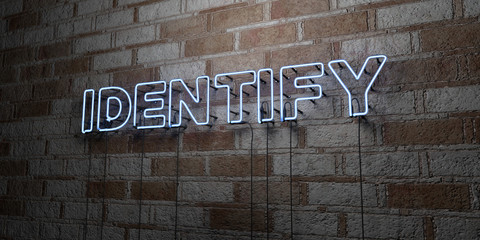 Fototapeta premium IDENTIFY - Glowing Neon Sign on stonework wall - 3D rendered royalty free stock illustration. Can be used for online banner ads and direct mailers..