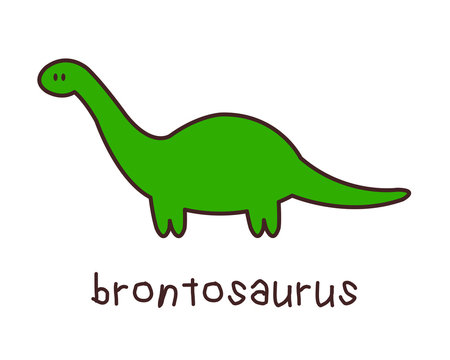 Simple Childish Brontosaurus Drawing on White Background