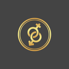 Female and male gold sign. Gender icon.