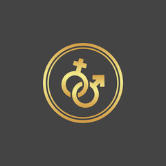 Female and male gold sign. Gender icon.