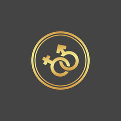 Female and male gold sign. Gender icon.