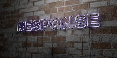 RESPONSE - Glowing Neon Sign on stonework wall - 3D rendered royalty free stock illustration.  Can be used for online banner ads and direct mailers..