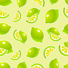 Limes and pieces of lime with white stroke seamless pattern on y