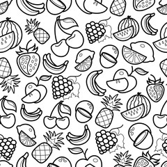 Line art fruit  icons pattern on white background 