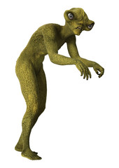 3D Rendering Green Alien on White