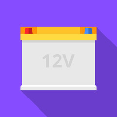 Colorful car battery icon in modern flat style with long shadow. Car parts 