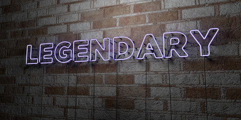 LEGENDARY - Glowing Neon Sign on stonework wall - 3D rendered royalty free stock illustration.  Can be used for online banner ads and direct mailers..