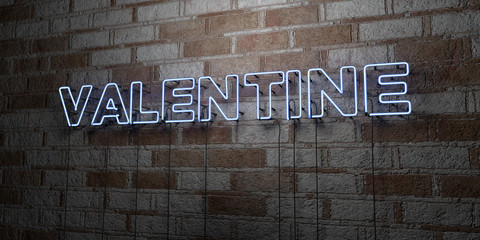 VALENTINE - Glowing Neon Sign on stonework wall - 3D rendered royalty free stock illustration.  Can be used for online banner ads and direct mailers..