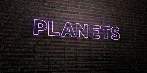 PLANETS -Realistic Neon Sign on Brick Wall background - 3D rendered royalty free stock image. Can be used for online banner ads and direct mailers..