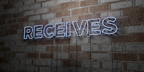 RECEIVES - Glowing Neon Sign on stonework wall - 3D rendered royalty free stock illustration.  Can be used for online banner ads and direct mailers..