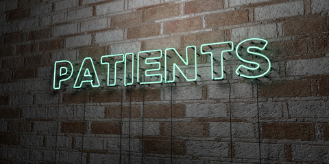 PATIENTS - Glowing Neon Sign on stonework wall - 3D rendered royalty free stock illustration.  Can be used for online banner ads and direct mailers..