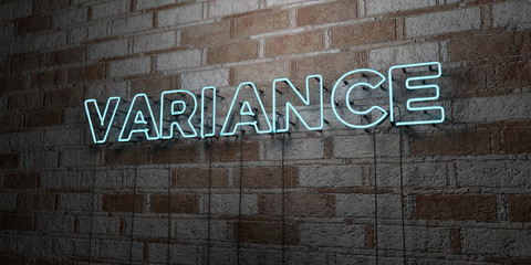 VARIANCE - Glowing Neon Sign on stonework wall - 3D rendered royalty free stock illustration.  Can be used for online banner ads and direct mailers..