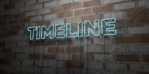 Fototapeta na wymiar TIMELINE - Glowing Neon Sign on stonework wall - 3D rendered royalty free stock illustration. Can be used for online banner ads and direct mailers..