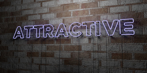 ATTRACTIVE - Glowing Neon Sign on stonework wall - 3D rendered royalty free stock illustration.  Can be used for online banner ads and direct mailers..