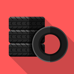 Colorful car tires icon in modern flat style with long shadow. Car parts