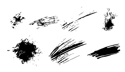 Set of black paint, ink, grunge, dirty brush strokes. splash black set