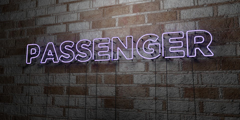 PASSENGER - Glowing Neon Sign on stonework wall - 3D rendered royalty free stock illustration.  Can be used for online banner ads and direct mailers..