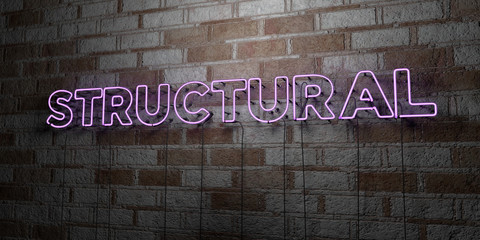STRUCTURAL - Glowing Neon Sign on stonework wall - 3D rendered royalty free stock illustration.  Can be used for online banner ads and direct mailers..