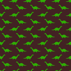 Brown Childish Seamless Pattern with Green Brontosaurus