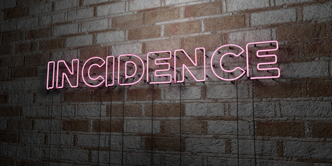 INCIDENCE - Glowing Neon Sign on stonework wall - 3D rendered royalty free stock illustration.  Can be used for online banner ads and direct mailers..