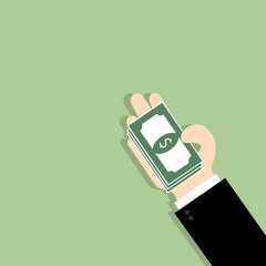 Hand holding money or money in hand vector illustration. Hand wi