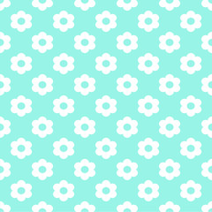 Fototapeta na wymiar Light Blue Seamless Pattern with Flowers