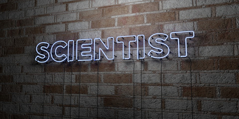 SCIENTIST - Glowing Neon Sign on stonework wall - 3D rendered royalty free stock illustration.  Can be used for online banner ads and direct mailers..