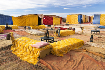 Nomad camp for tourists in Erg Chigaga, Morocco, Africa