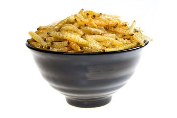  Worm bamboo fried, Local food, Dried insect deed fried