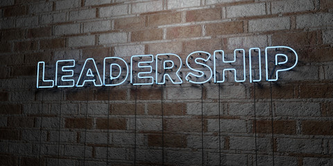 LEADERSHIP - Glowing Neon Sign on stonework wall - 3D rendered royalty free stock illustration.  Can be used for online banner ads and direct mailers..