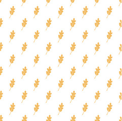 White Seamless Pattern with Light Orange Oak Leaves