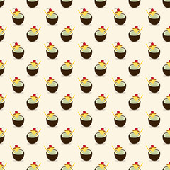 Summer Seamless Pattern with Pina Colada Cocktails