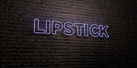 LIPSTICK -Realistic Neon Sign on Brick Wall background - 3D rendered royalty free stock image. Can be used for online banner ads and direct mailers..