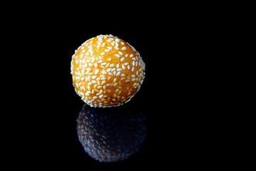 Sesame rice ball on black background, Traditional Thai dessert