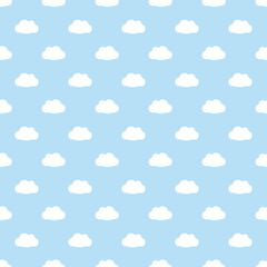 Light Blue Seamless Pattern with Simple White Clouds