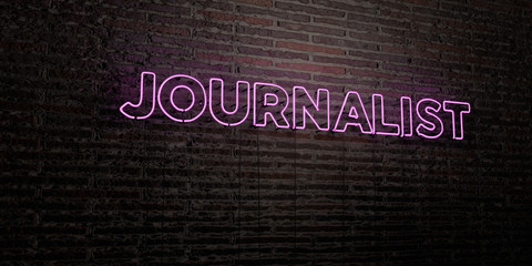 JOURNALIST -Realistic Neon Sign on Brick Wall background - 3D rendered royalty free stock image. Can be used for online banner ads and direct mailers..