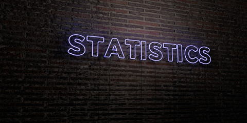 STATISTICS -Realistic Neon Sign on Brick Wall background - 3D rendered royalty free stock image. Can be used for online banner ads and direct mailers..