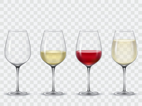 Set transparent vector wine glasses