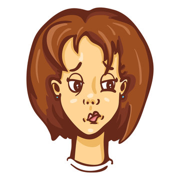 Vector Cartoon Female Character Emotion.Abashed Woman