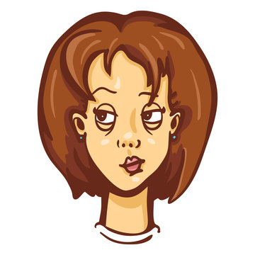 Vector Cartoon Female Character Emotion. Woman in Thought